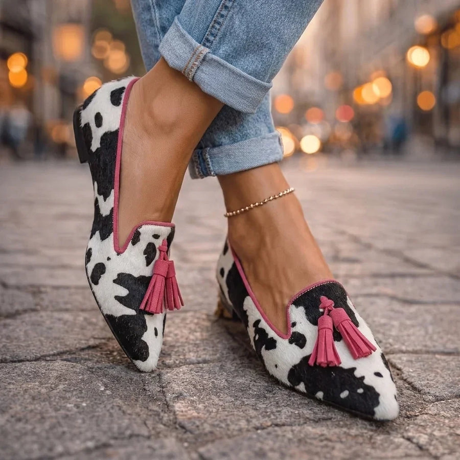 Ballerines à Motifs Animaliers et Pompons