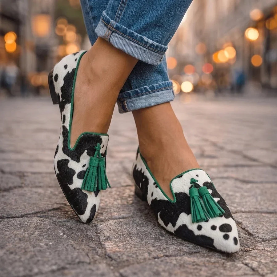 Ballerines à Motifs Animaliers et Pompons