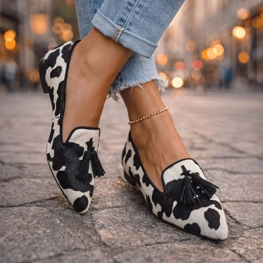 Ballerines à Motifs Animaliers et Pompons