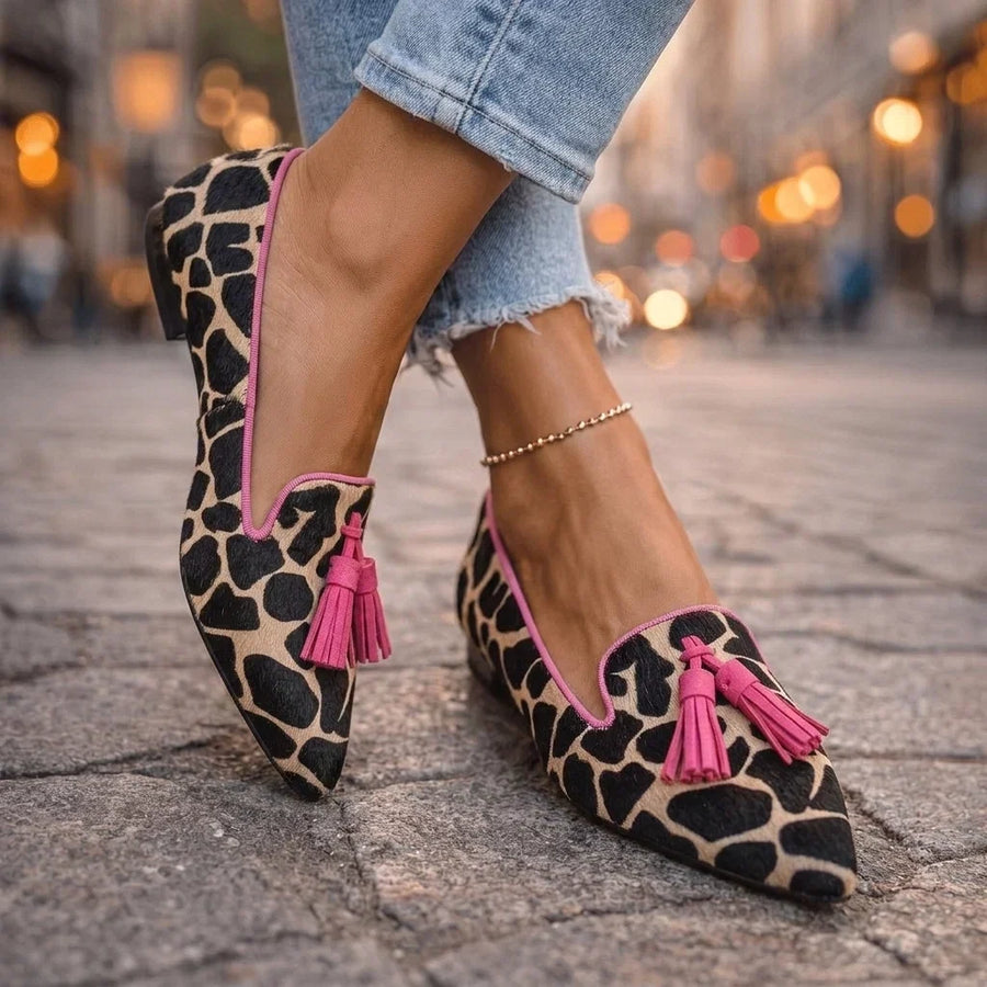 Ballerines à Motifs Animaliers et Pompons