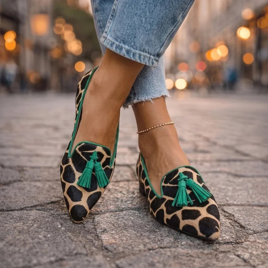 Ballerines à Motifs Animaliers et Pompons