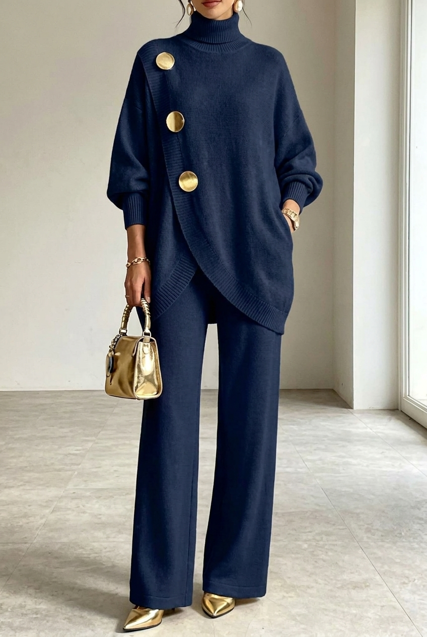 Ensemble Chic Col Montant et Pantalon Ample