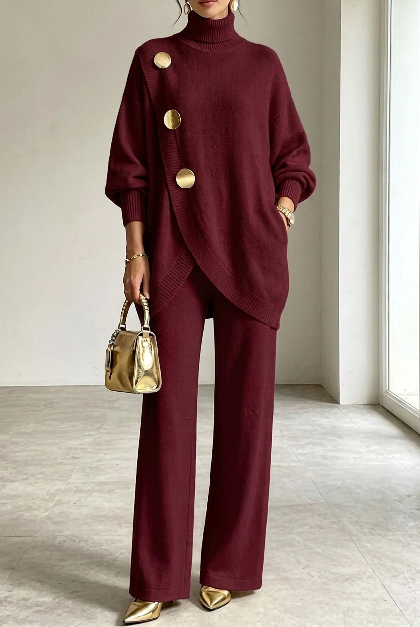 Ensemble Chic Col Montant et Pantalon Ample