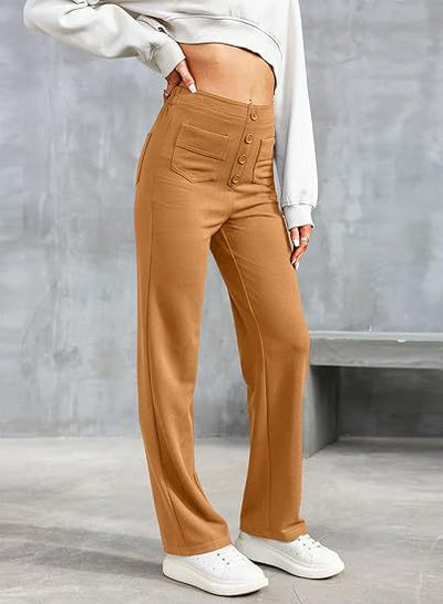 Pantalon taille haute avec boutons sur le devant pour femme