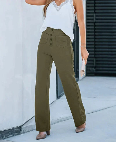 Pantalon taille haute avec boutons sur le devant pour femme