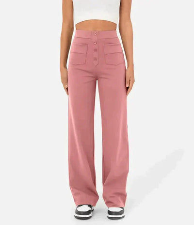Pantalon taille haute avec boutons sur le devant pour femme