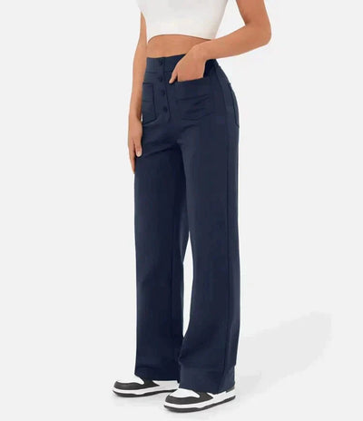 Pantalon taille haute avec boutons sur le devant pour femme