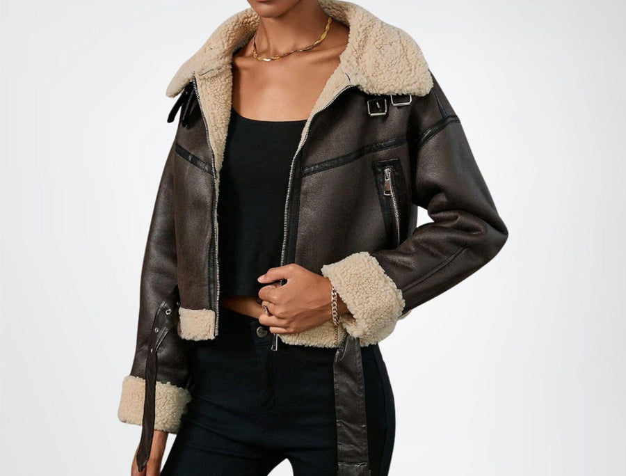 Veste Aviateur Teddy Courte à Ceinture