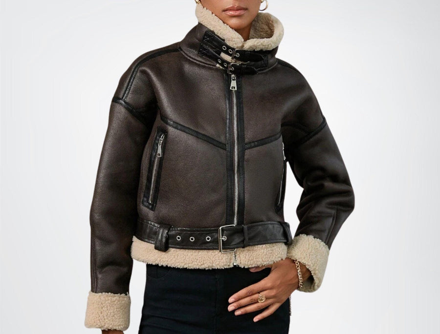 Veste Aviateur Teddy Courte à Ceinture