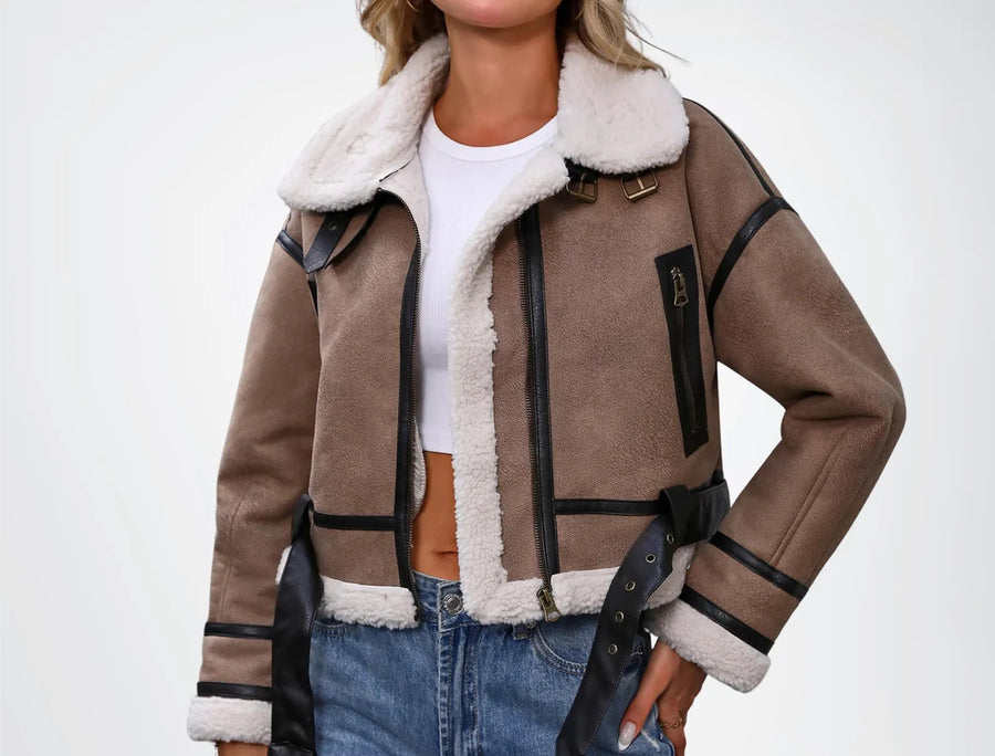 Veste Aviateur Teddy Courte à Ceinture