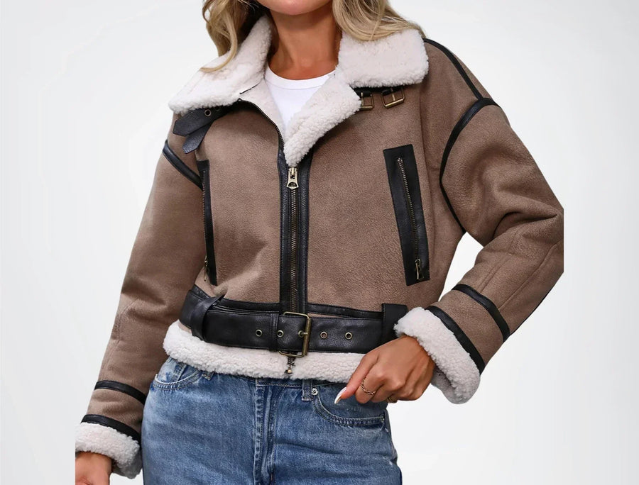 Veste Aviateur Teddy Courte à Ceinture