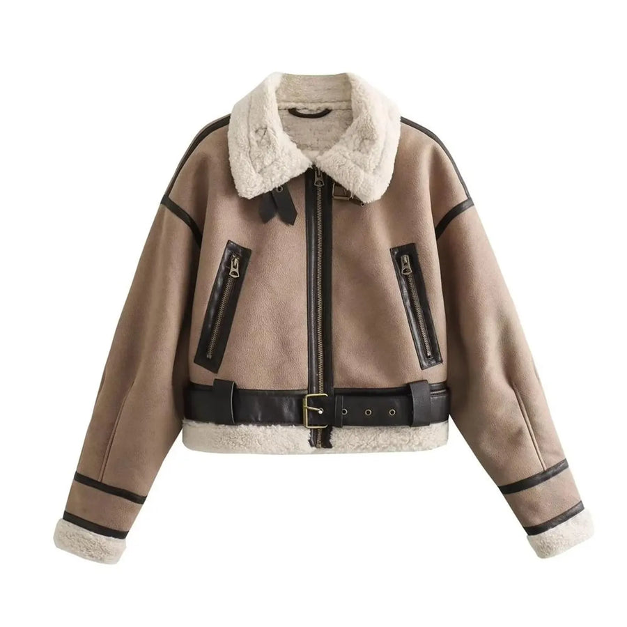Veste Aviateur Teddy Courte à Ceinture