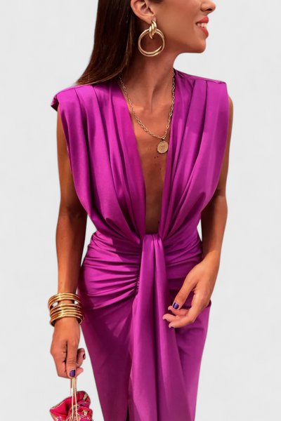 Lakisha Robe midi froncée avec décolleté plongeant