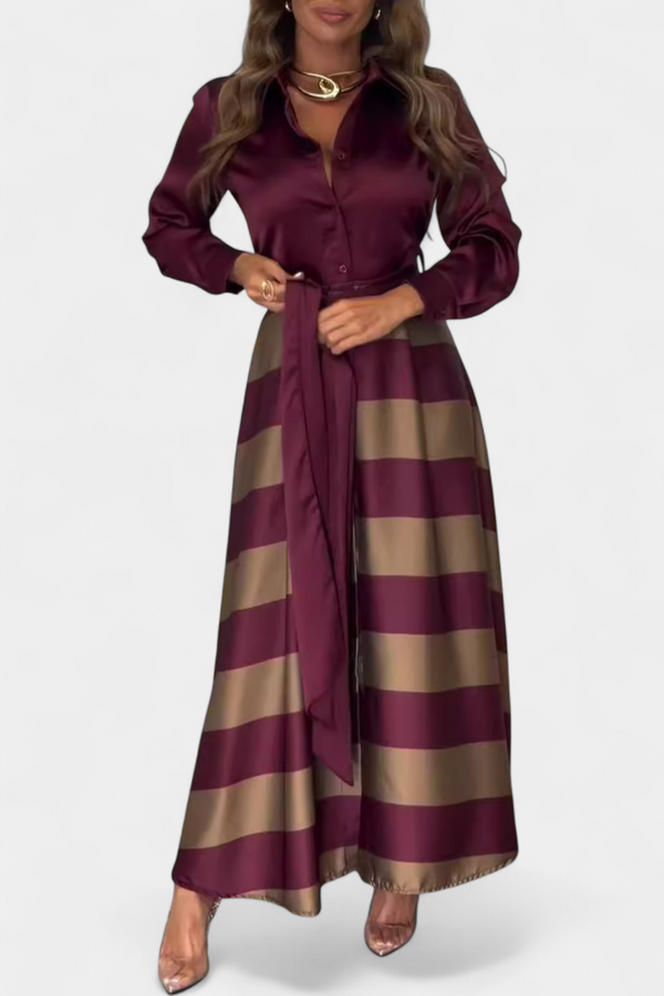 Nessia Robe chemise longue à rayures avec ceinture