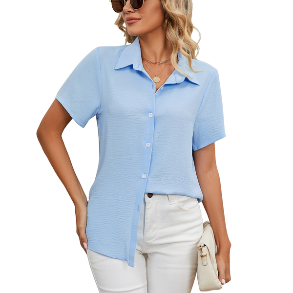 Chemise décontractée en coton à manches courtes - Coupe ample et boutons