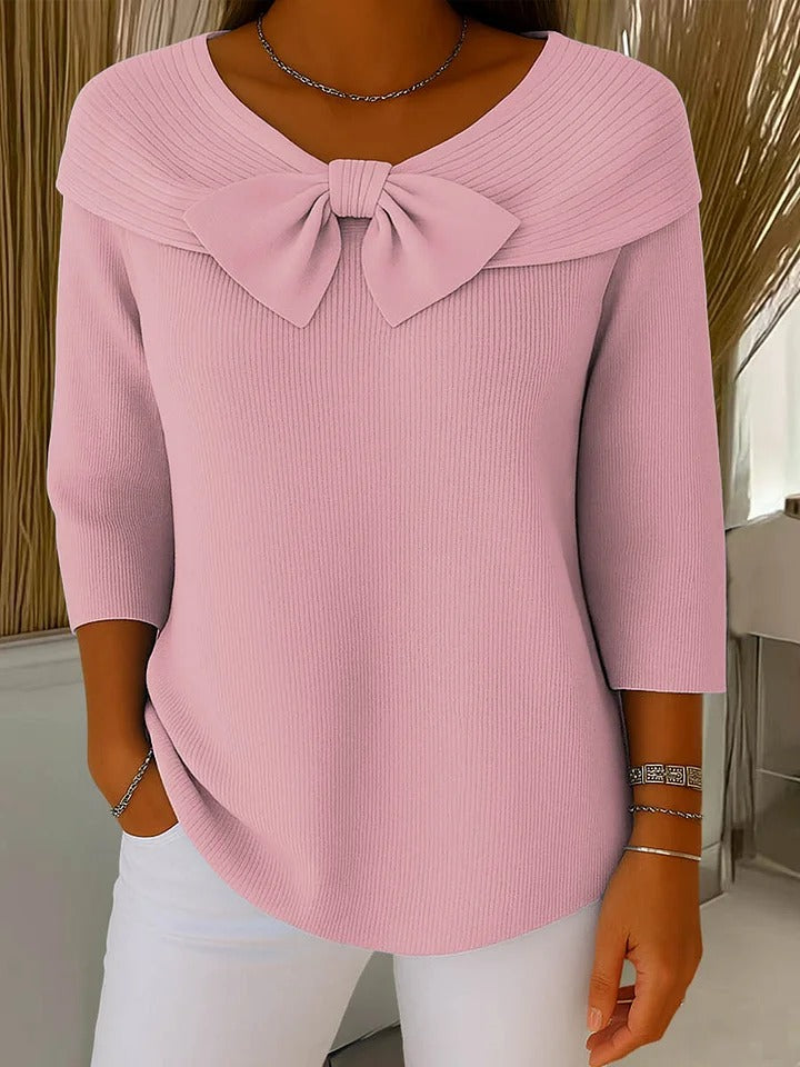 Pull Col Rond Nœud Élégant