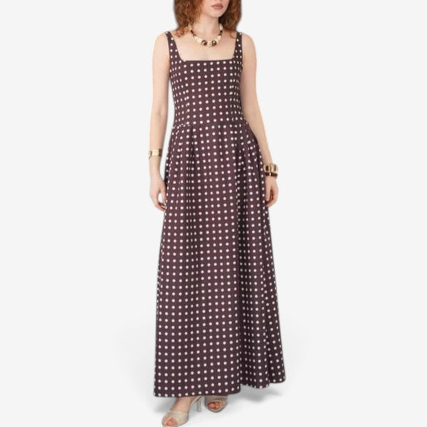 Robe Longue à Bretelles Motif Géométrique Chic