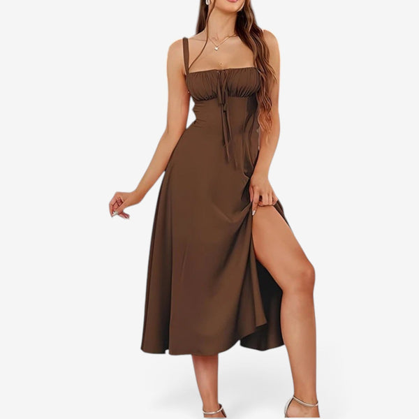 Robe Midi Bretelles Romantique - Coupe Évasée Chic