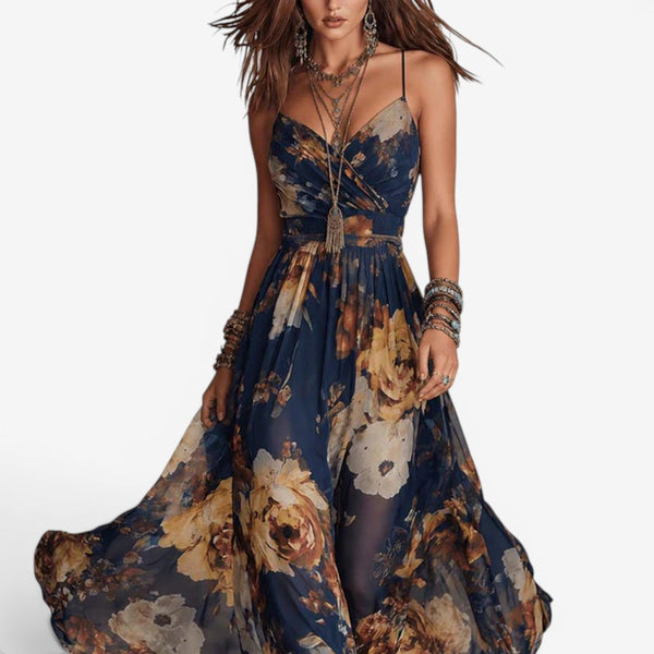 Robe Longue Bohème Florale - Élégance Romantique