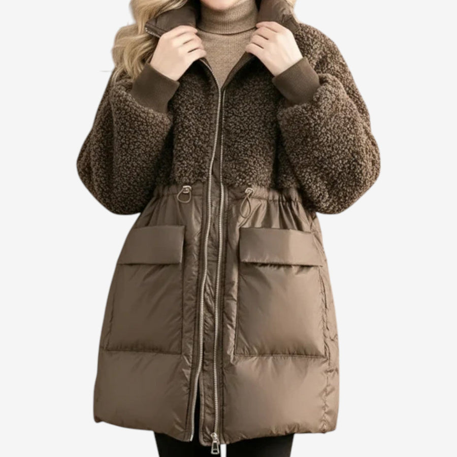 Manteau Long Matelassé à Col Montant