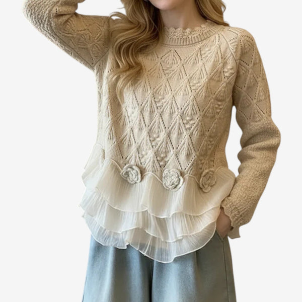 Pull Col Rond Volants Floraux