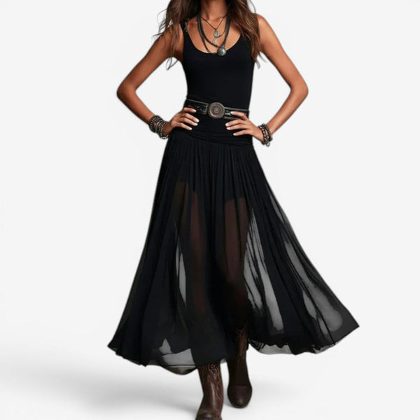 Robe Maxi Bohème Noire Fluide