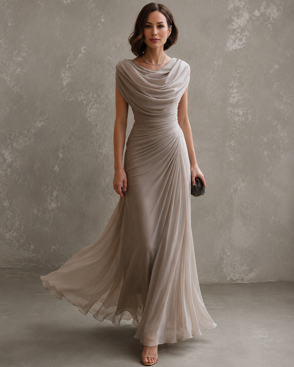 Marceline - Robe Longue Drapée à Col Bénitier
