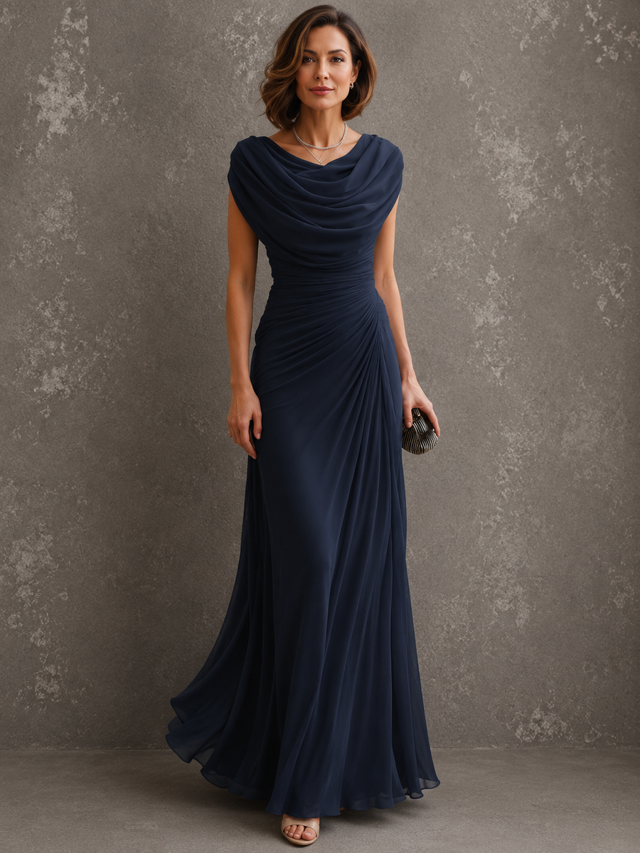 Robe Marceline bordeaux — vue arrière, drapé du col et jupe évasée