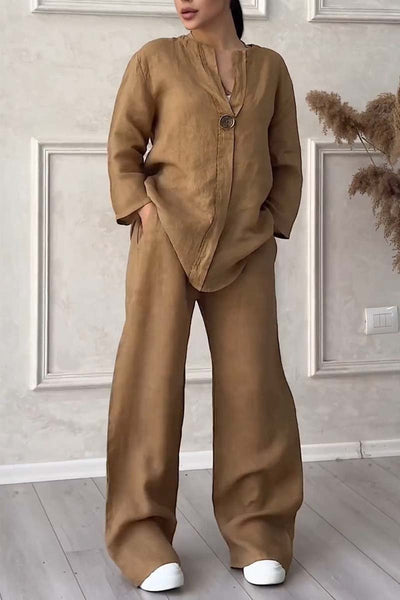 Ensemble En Lin À Encolure En V Pour Femme