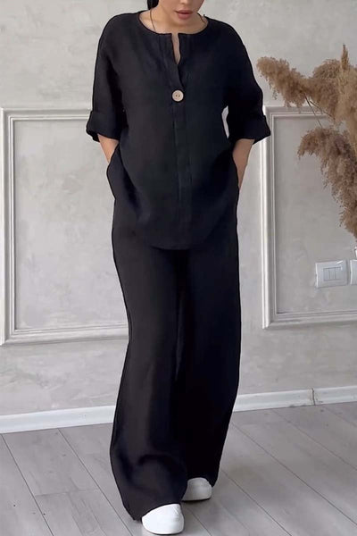 Ensemble En Lin À Encolure En V Pour Femme