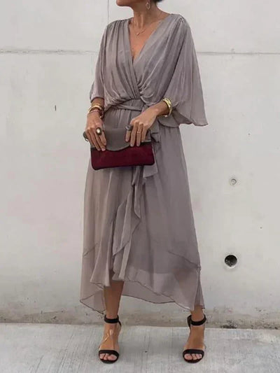 Monica™ | Robe midi en chiffon avec effet portefeuille