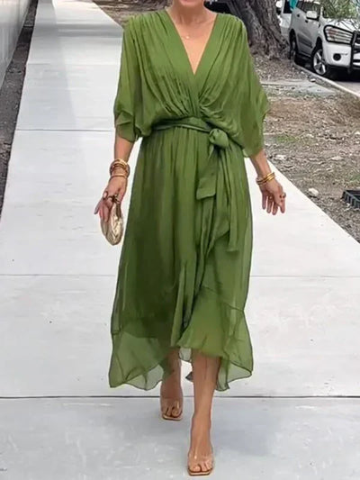 Monica™ | Robe midi en chiffon avec effet portefeuille
