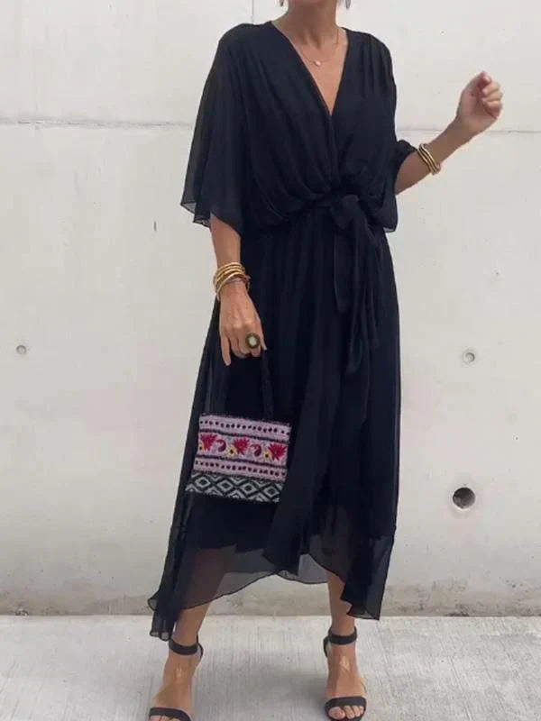 Monica™ | Robe midi en chiffon avec effet portefeuille