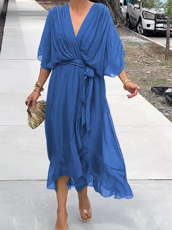 Monica™ | Robe midi en chiffon avec effet portefeuille