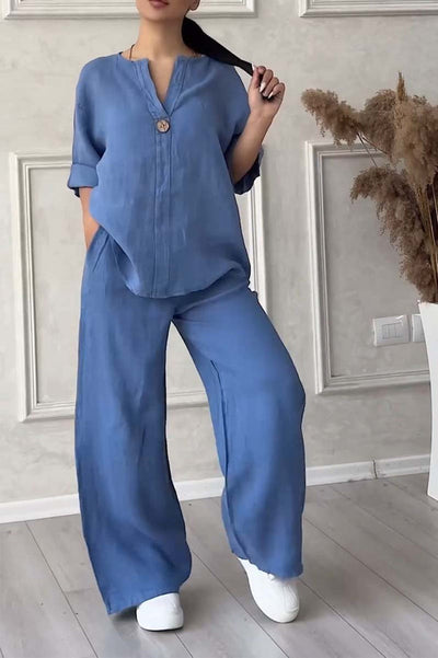 Ensemble En Lin À Encolure En V Pour Femme