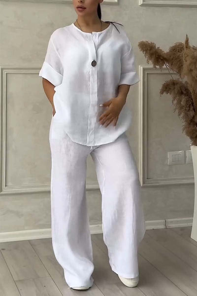 Ensemble En Lin À Encolure En V Pour Femme