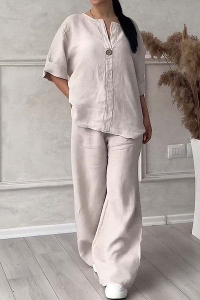 Ensemble En Lin À Encolure En V Pour Femme
