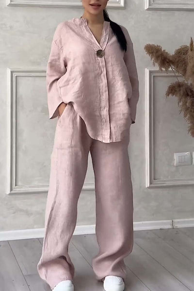 Ensemble En Lin À Encolure En V Pour Femme