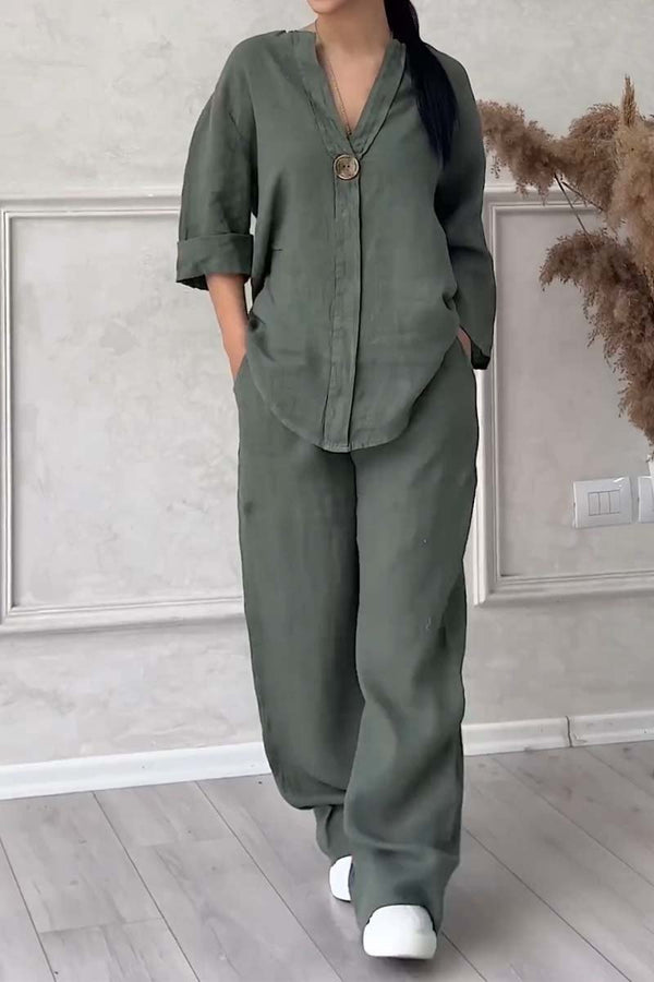 Ensemble En Lin À Encolure En V Pour Femme