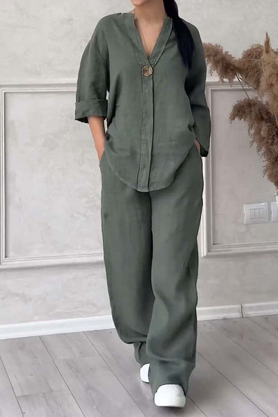 Ensemble En Lin À Encolure En V Pour Femme