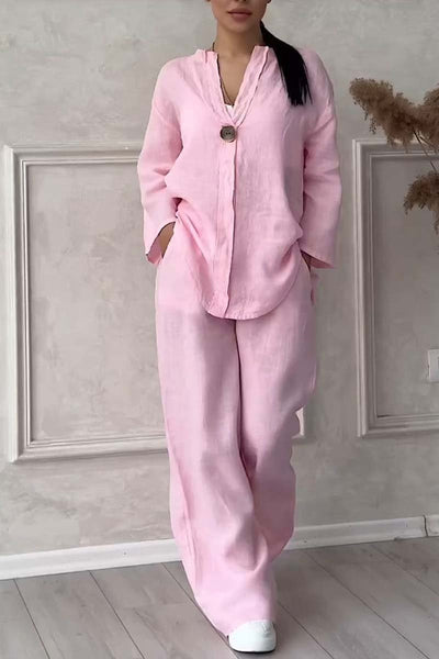 Ensemble En Lin À Encolure En V Pour Femme