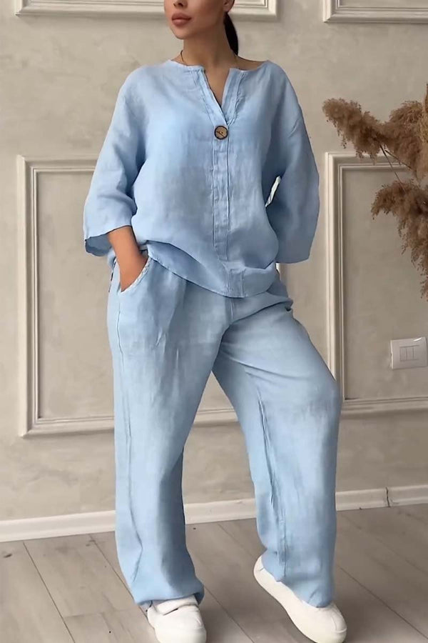 Ensemble En Lin À Encolure En V Pour Femme
