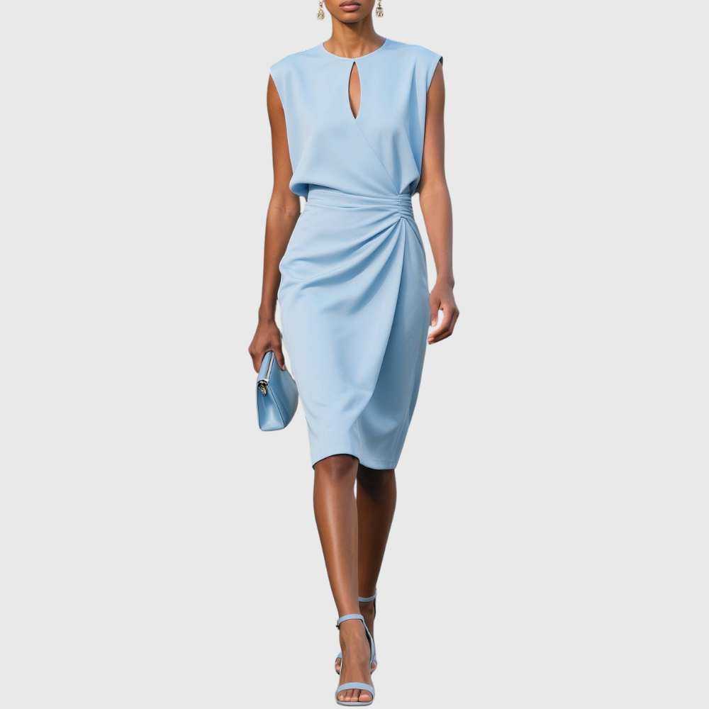Robe midi classique à encolure ronde et manches cape