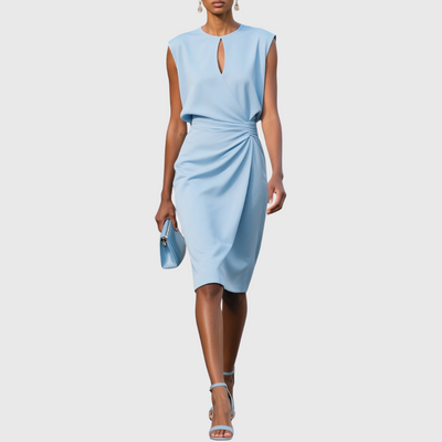 Robe midi classique à encolure ronde et manches cape