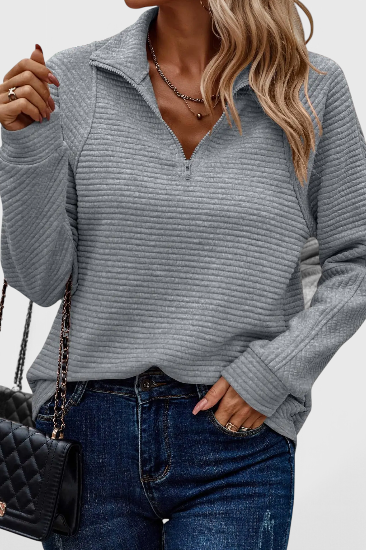 Pull Col V Zippé Coupe Décontractée