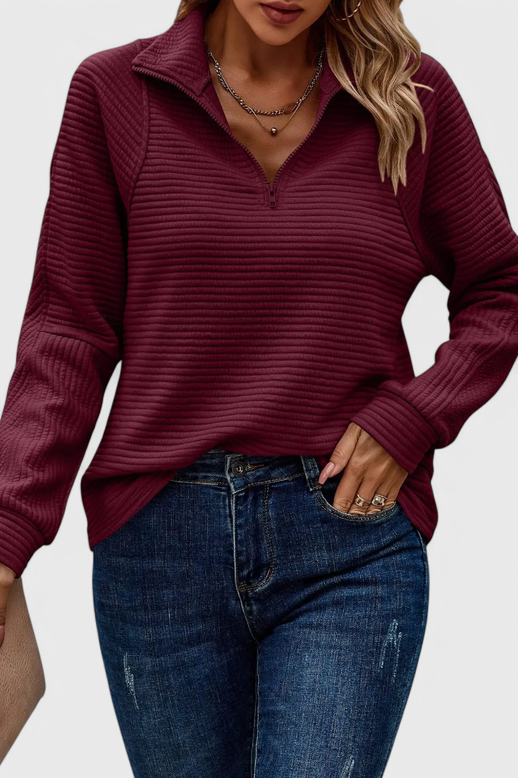 Pull Col V Zippé Coupe Décontractée