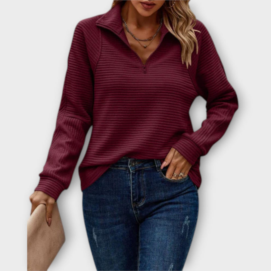 Sweat Col V Zippé Élégant