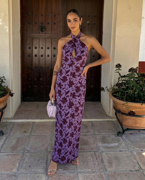 Amber | Robe Longue Imprimé Floral Lavande