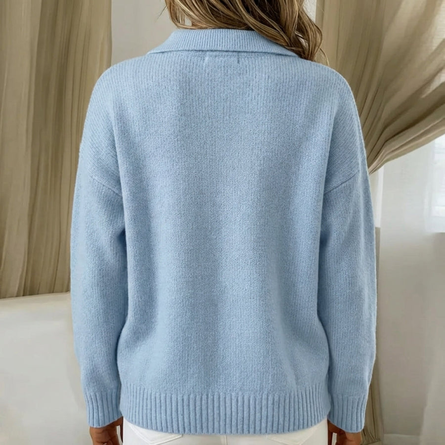 Pull Col Boutonnant Coupe Décontractée