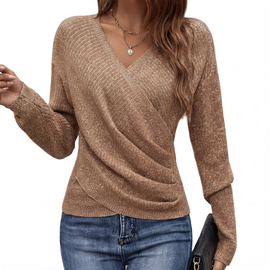 Pull Col V Drapé Manches Longues